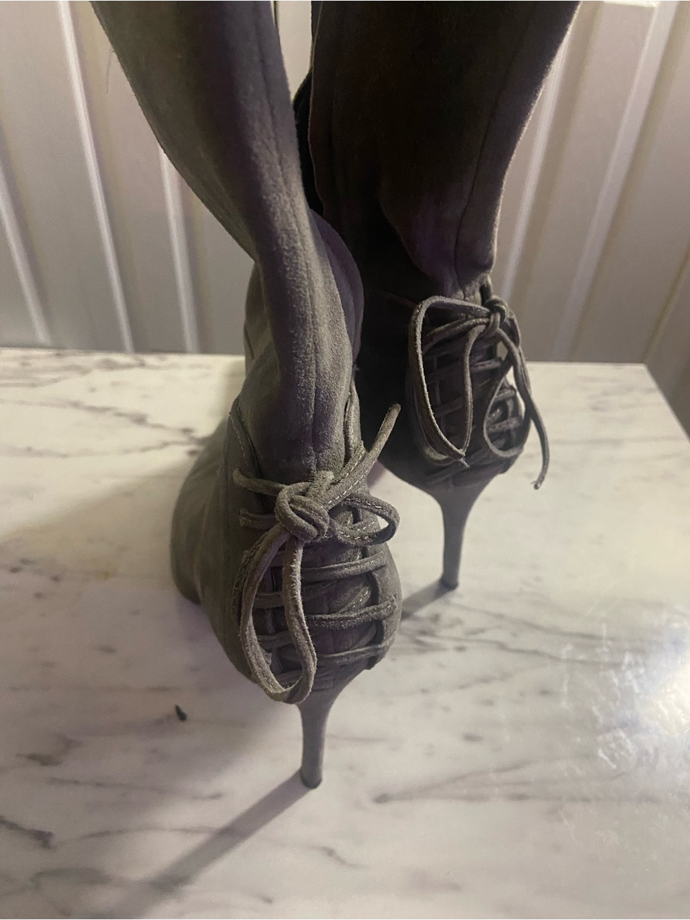 Pour La Victoire Gray Lace-Up Stiletto Boots
